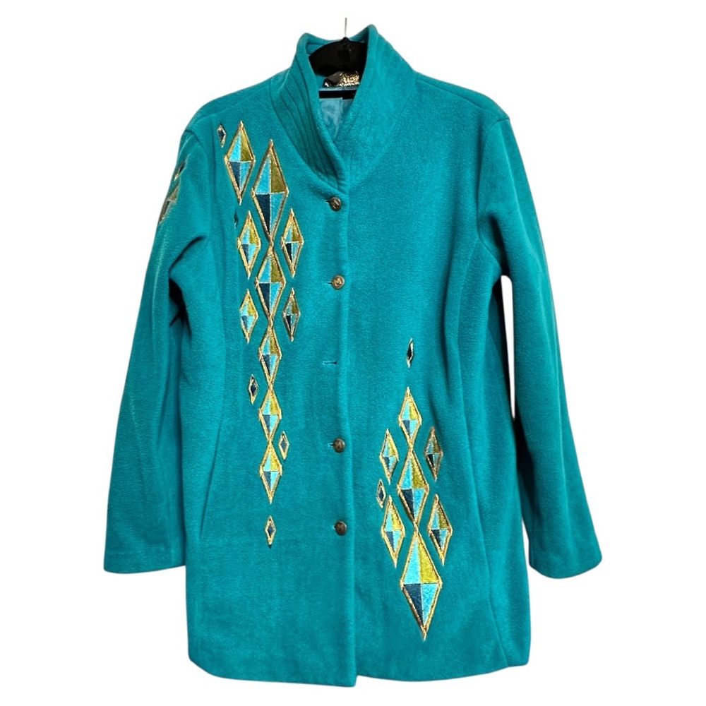 Bob Mackie Teal Fleece Jacket - Picture 4 of 8